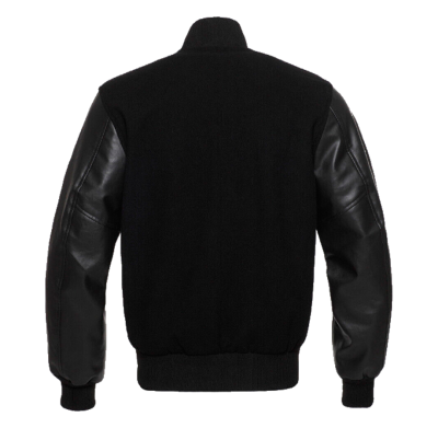 BLACK VINYL SLEEVES WITH BLACK WOOL BODY | vinyl sleeves varsity jacket
