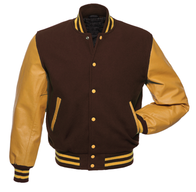 BROWN WOOL WITH TAN COWHIDE LEATHER SLEEVES | varsity brown jacket