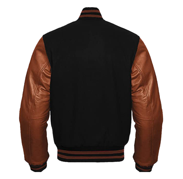 BLACK MELTON WOOL WITH BROWN LEATHER SLEEVES | varsity jacket manufacturer