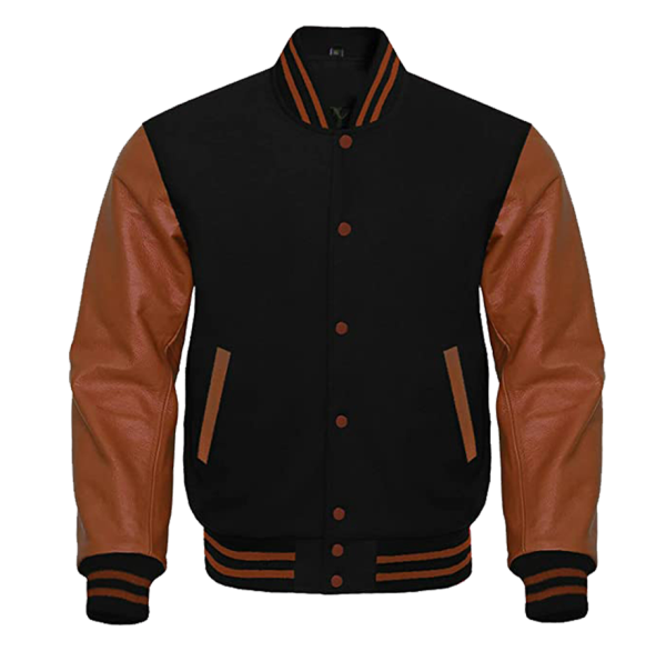 BLACK MELTON WOOL WITH BROWN LEATHER SLEEVES | varsity jacket manufacturer