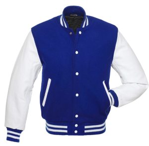 ROYAL BLUE WOOL WITH WHITE COWHIDE SLEEVES | varsity jackets
